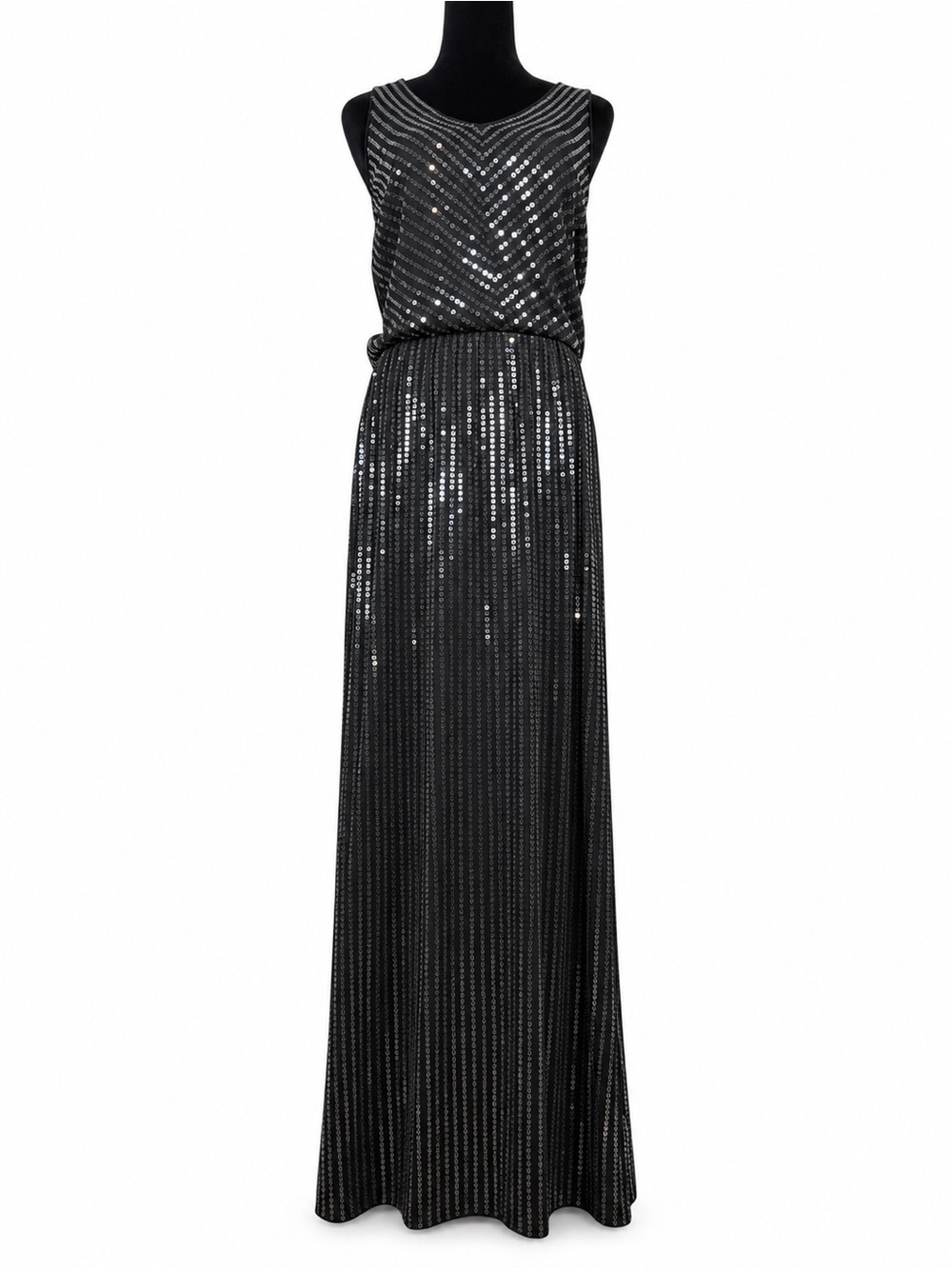 Garnet Hill Evening Black Allover Sequin Maxi Dress Sleeveless Size Medium